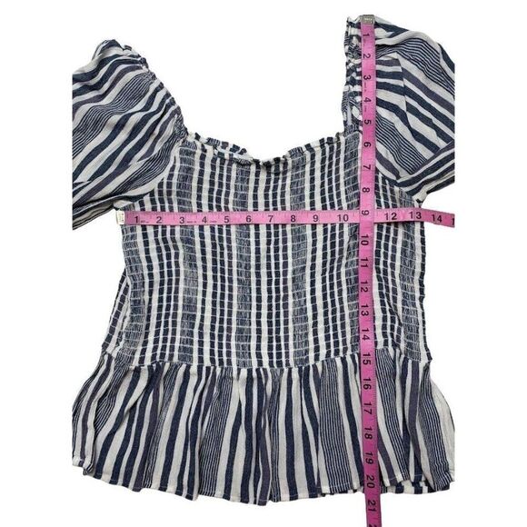 American Eagle Outfitters AEO Blue White Stripe Smocked 3/4 Sleeve Top Medium‎ - Picture 6 of 7
